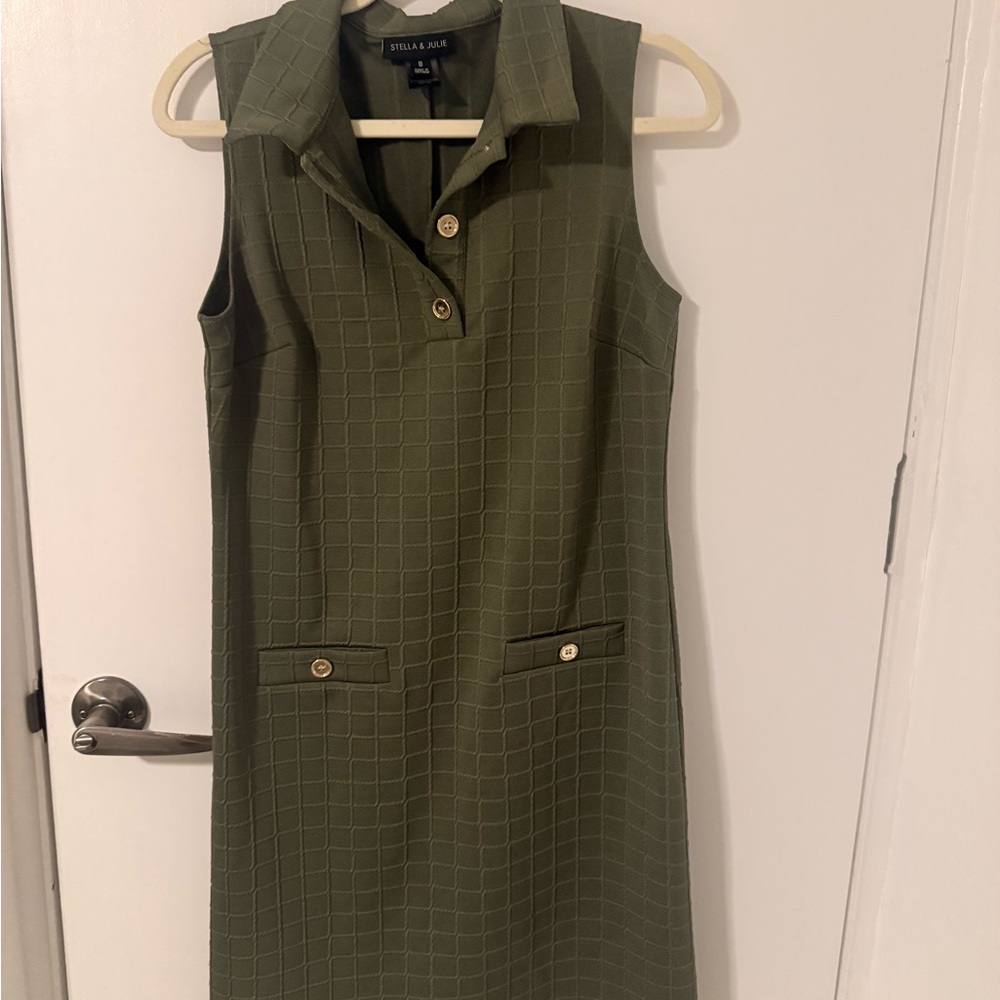 Stella & Rae Olive Green Checkered Midi Dress